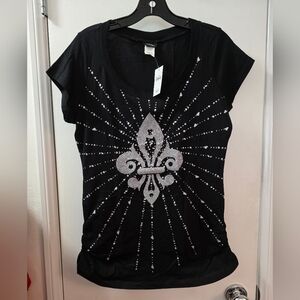 Vanity Black Short-Sleeve Tee with Silver Fleur-de-Lis Graphic